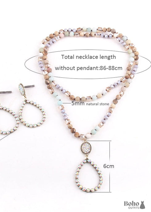 Boho Necklace, Jewelry Set, RH Amazonite Crystal Green Black Natural Stone